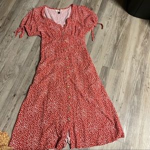 Universal Thread Red Floral Button Front Midi Dress